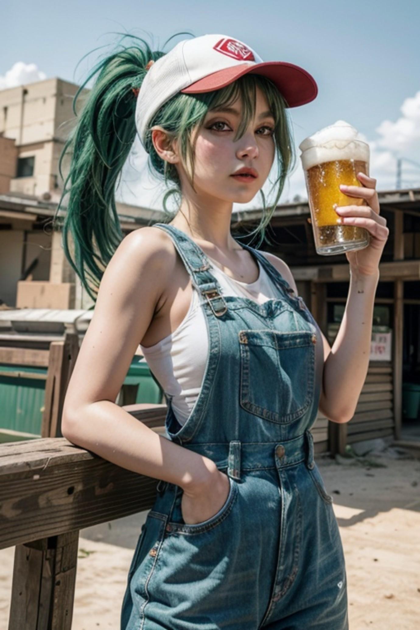 ビールと緑髪の人