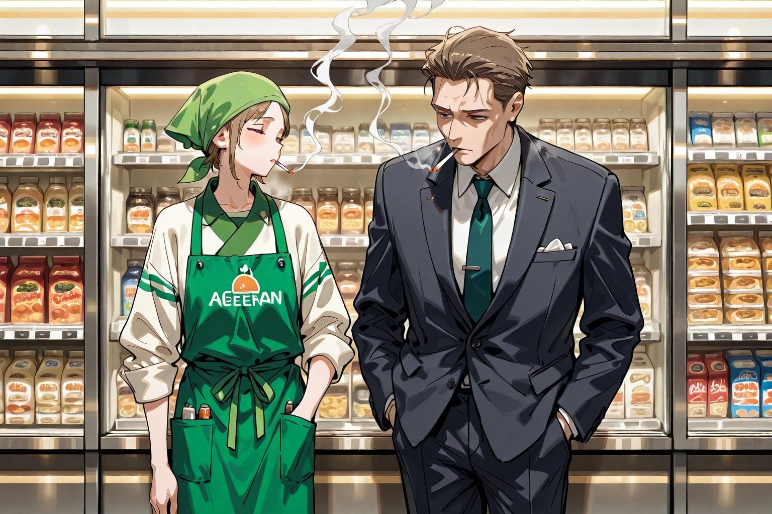 スーパーちちぷいの表でヤニ吸う2人