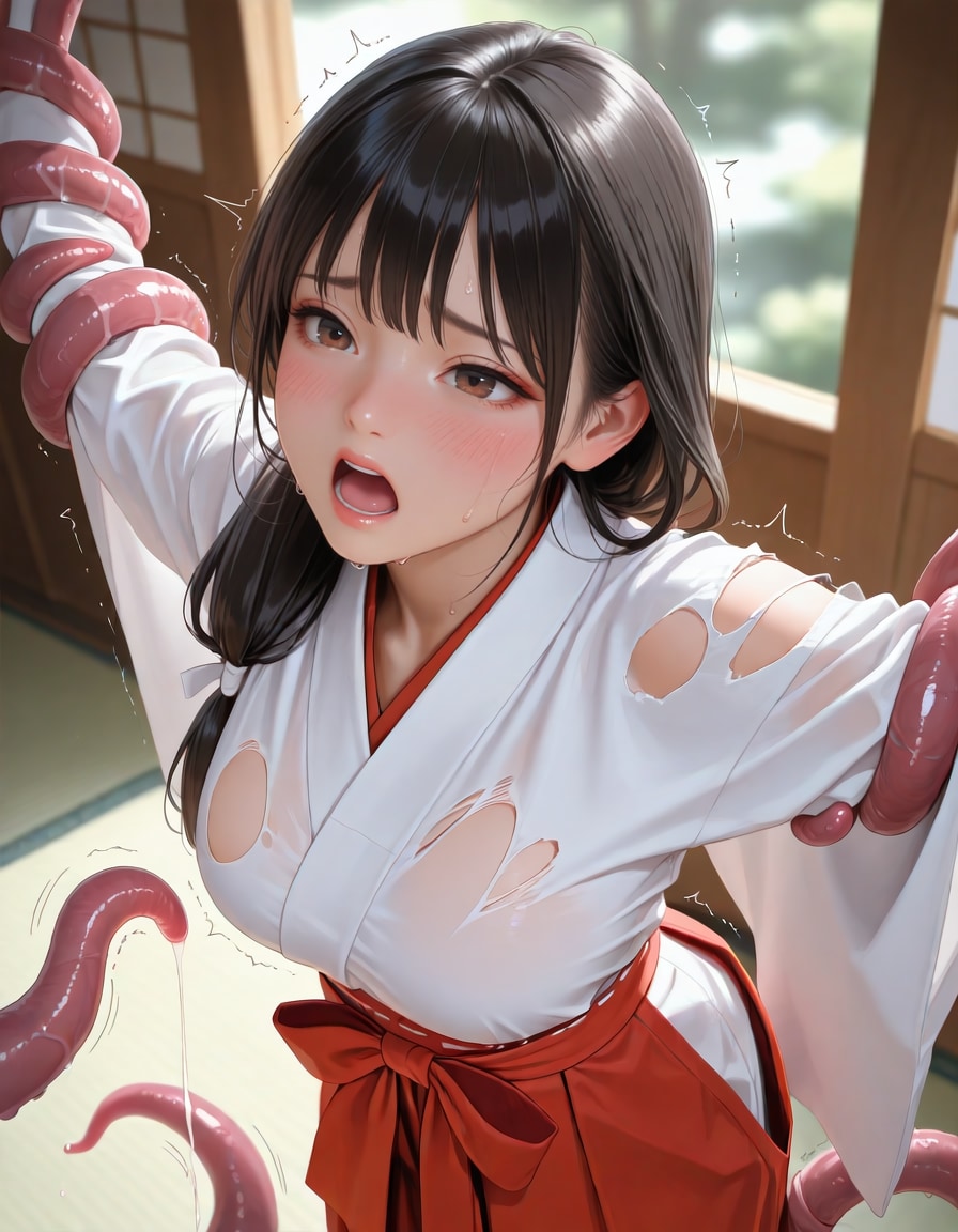 巫女触手に捕まる