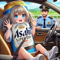 アルコールチェックを受ける運転中のビール缶少女 3枚目