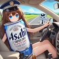 アルコールチェックを受ける運転中のビール缶少女 2枚目