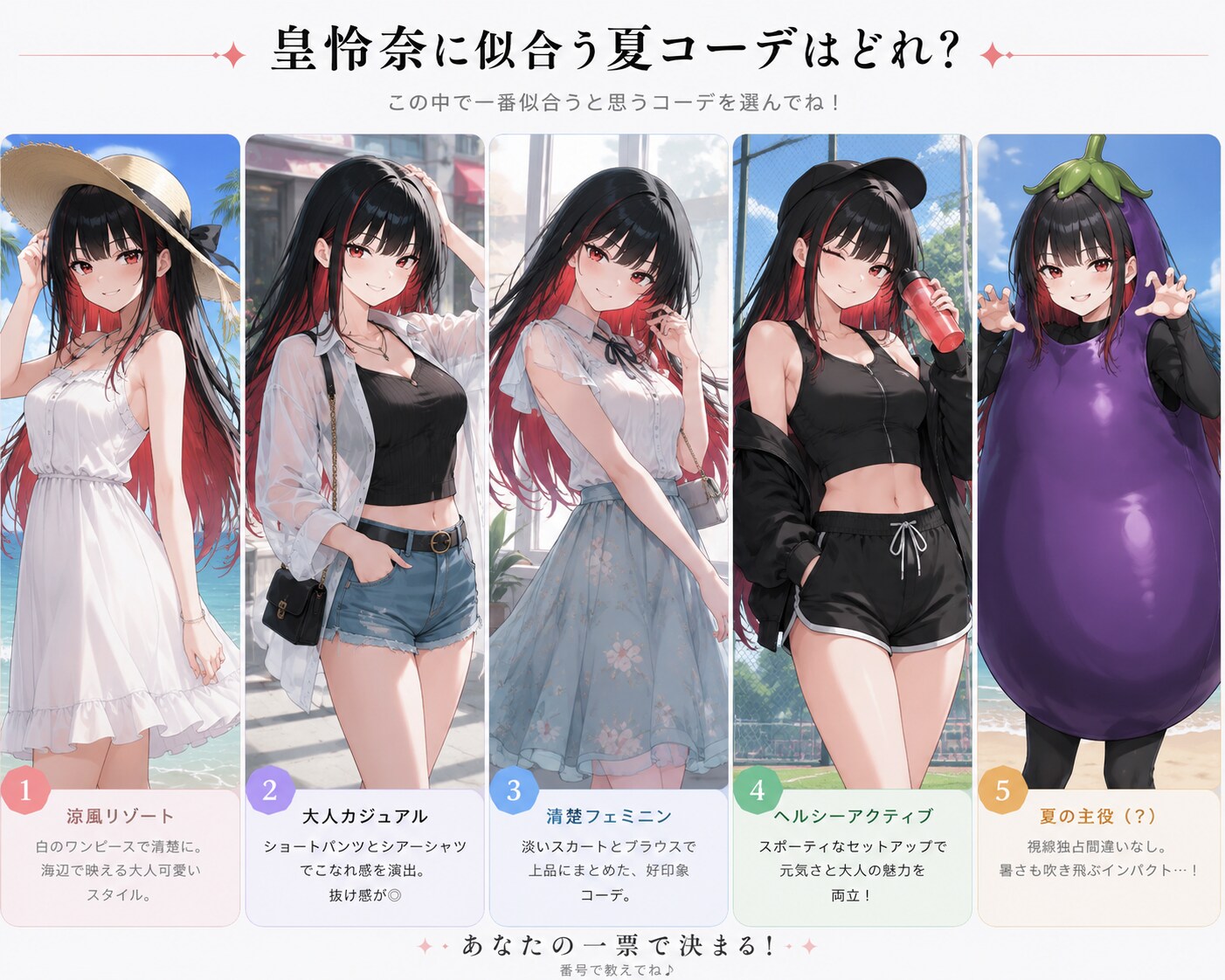 いや～どれもよく似合って……うん？