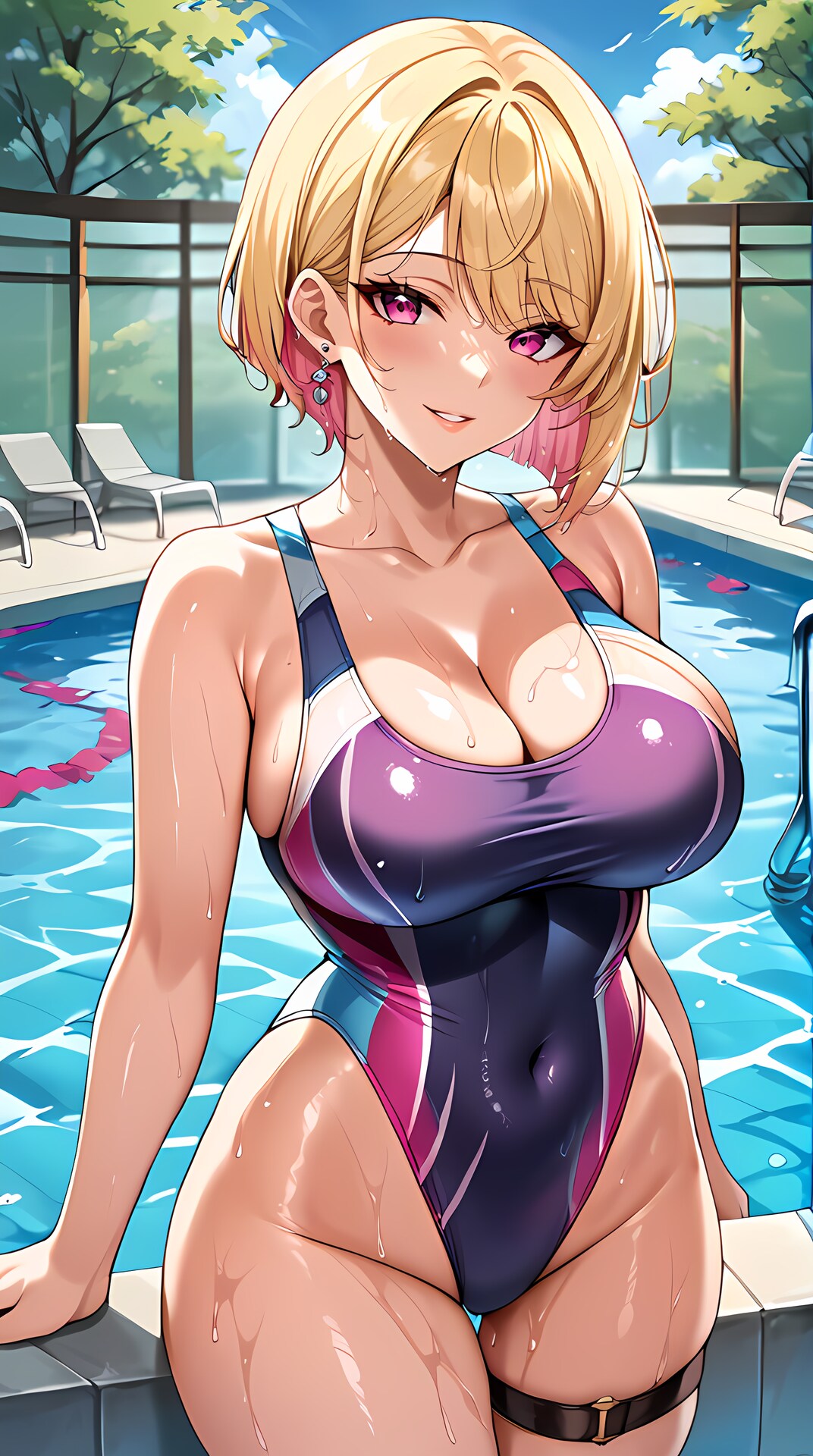 カラフルな競泳水着ギャルズ