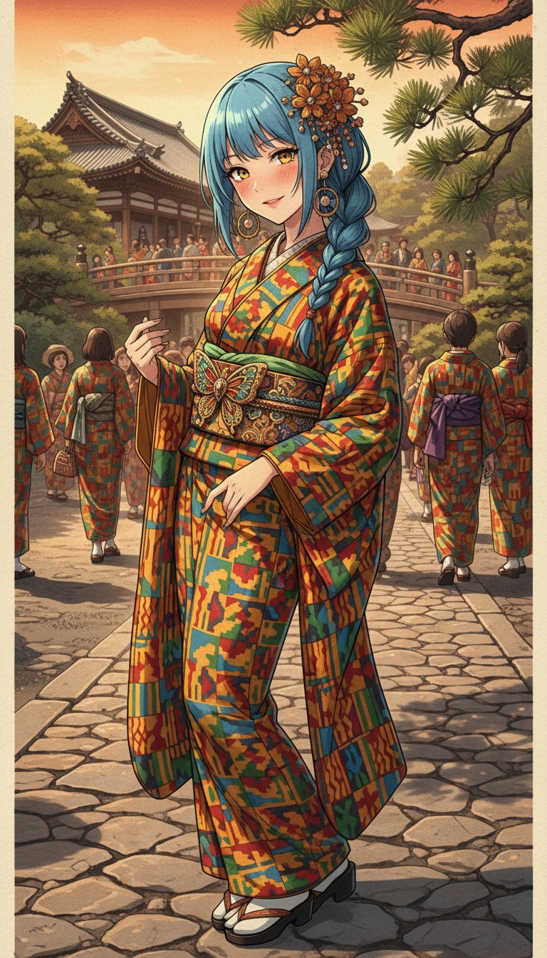アフリカの生地×日本の伝統 | の人気AIイラスト・グラビア