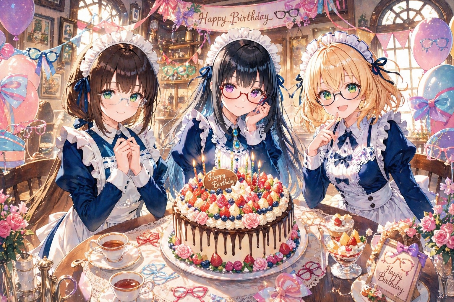 眼鏡っ娘の誕生日を祝おう！その2 | の人気AIイラスト・グラビア