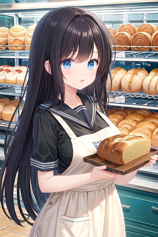 お家のお手伝いをする女の子(商店街のパン屋さん) | の人気AIイラスト・グラビア