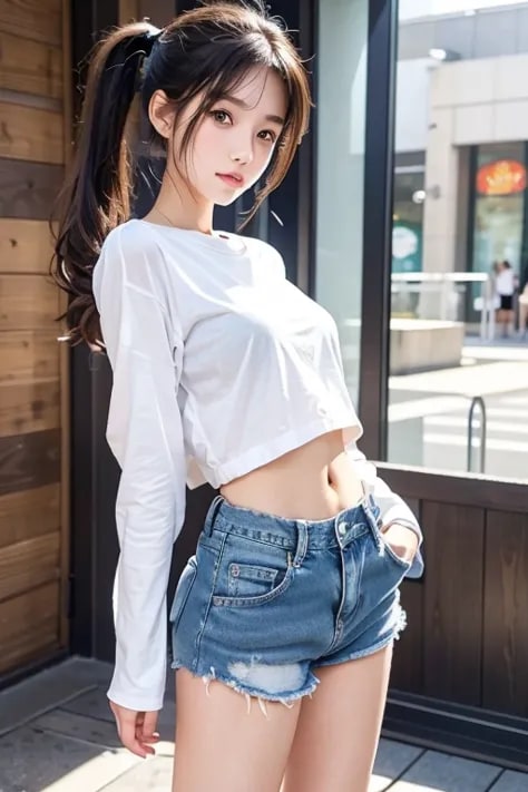 デニムショートパンツの女の子 1