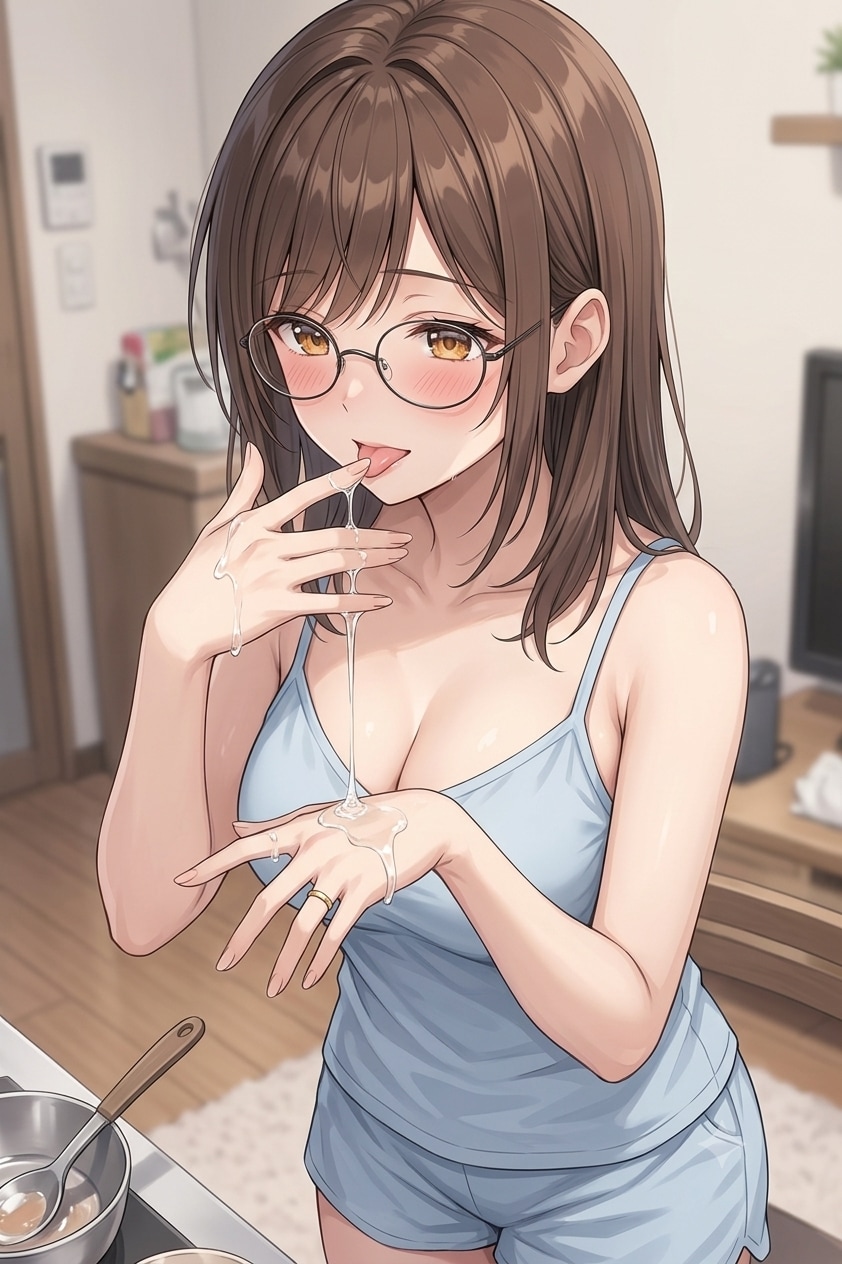 水飴を舐める若妻