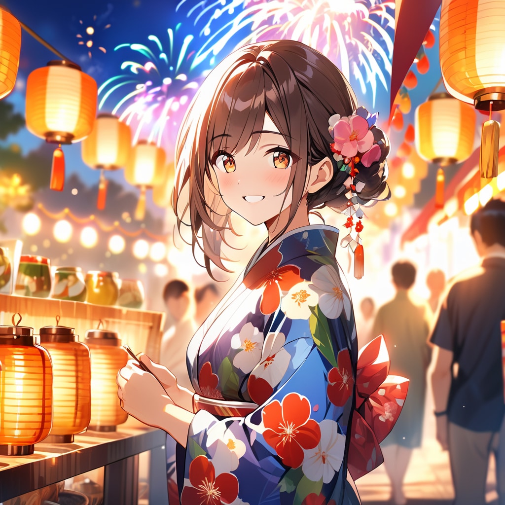 浴衣少女と打ち上がる花火🎇🏮