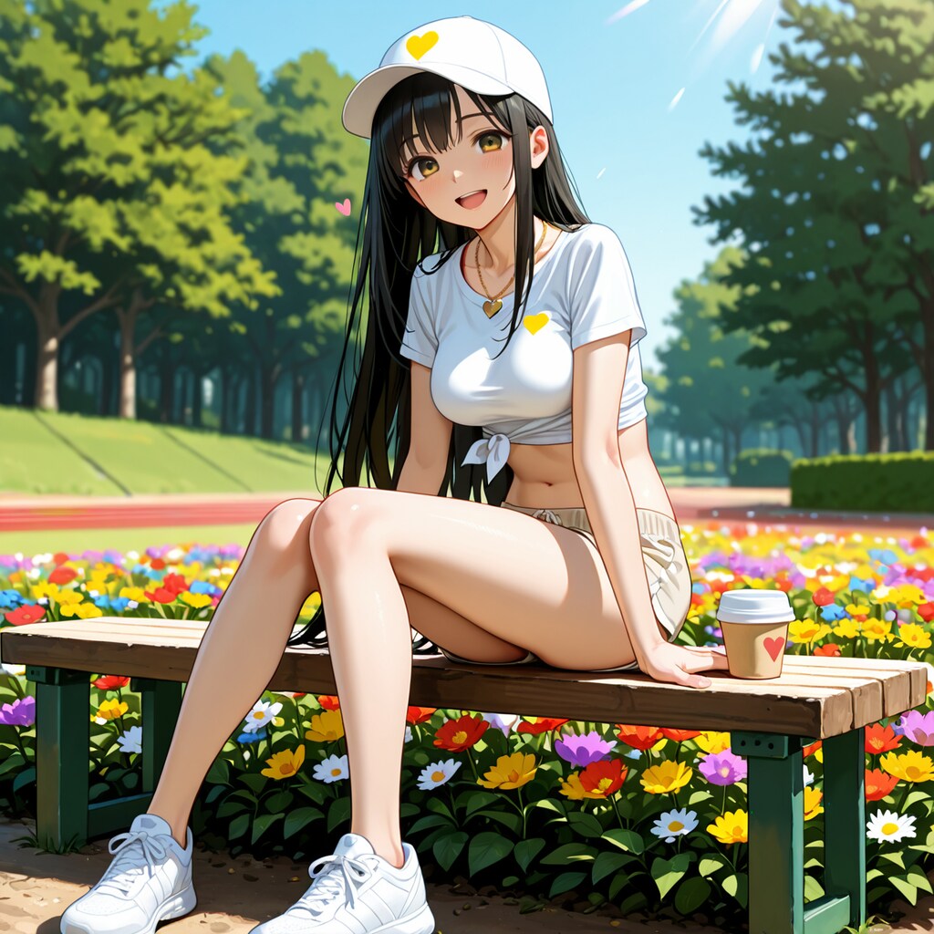 さくらと公園デート(へそ出しTシャツ版)