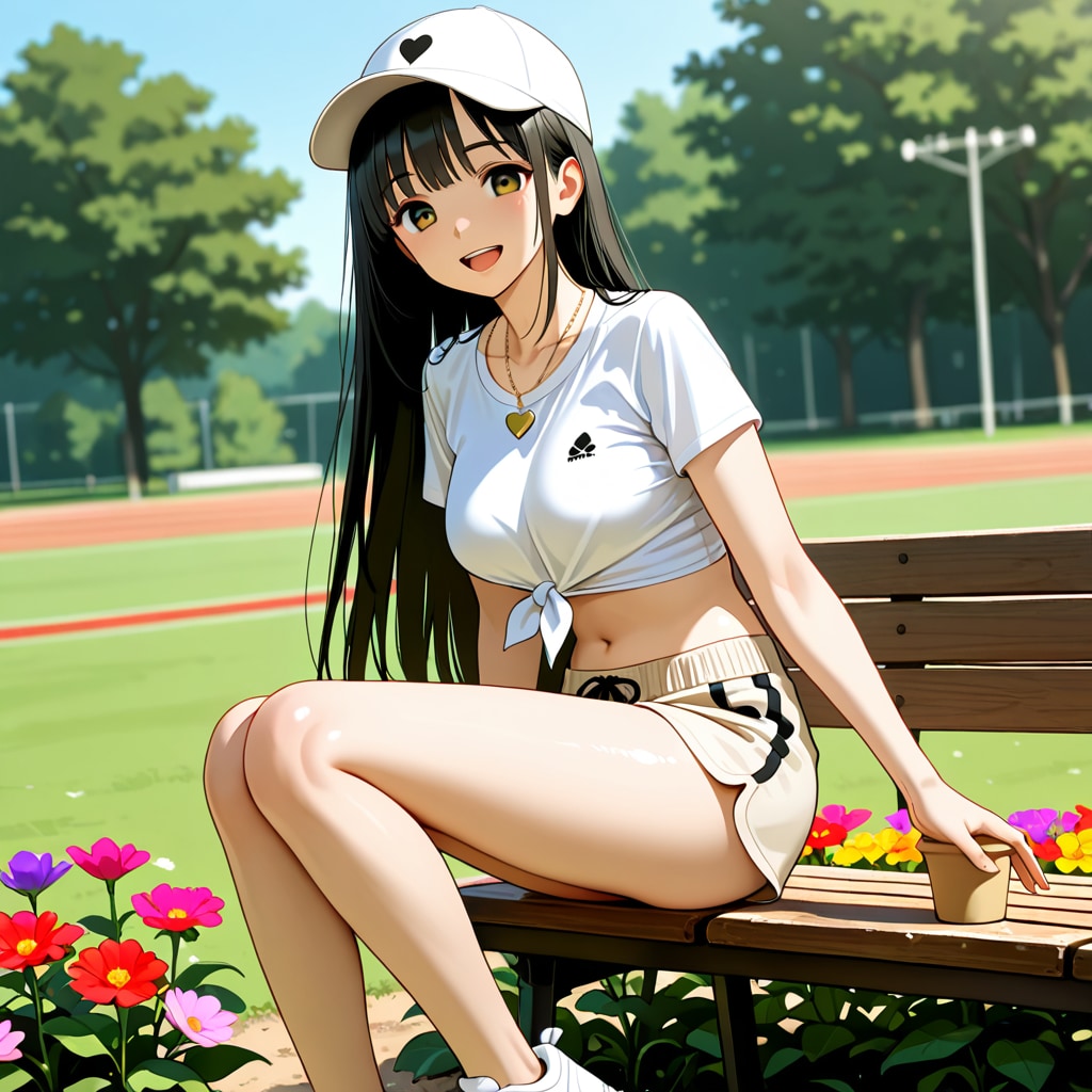 さくらと公園デート(へそ出しTシャツ版)
