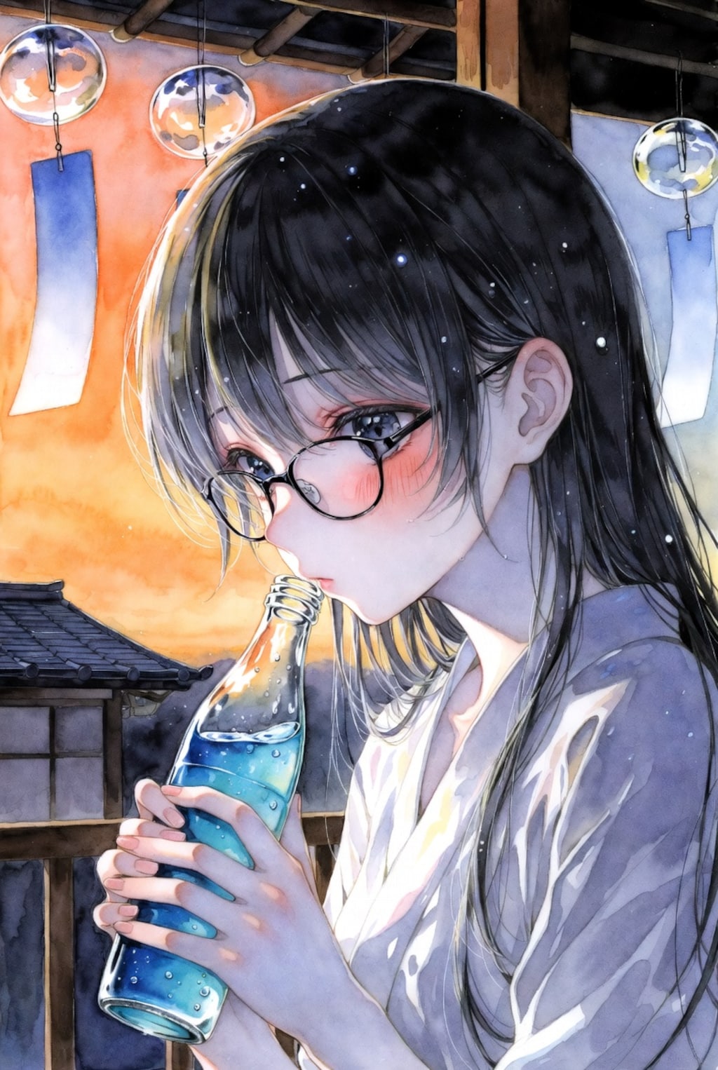 黒髪メガネ　ラムネ