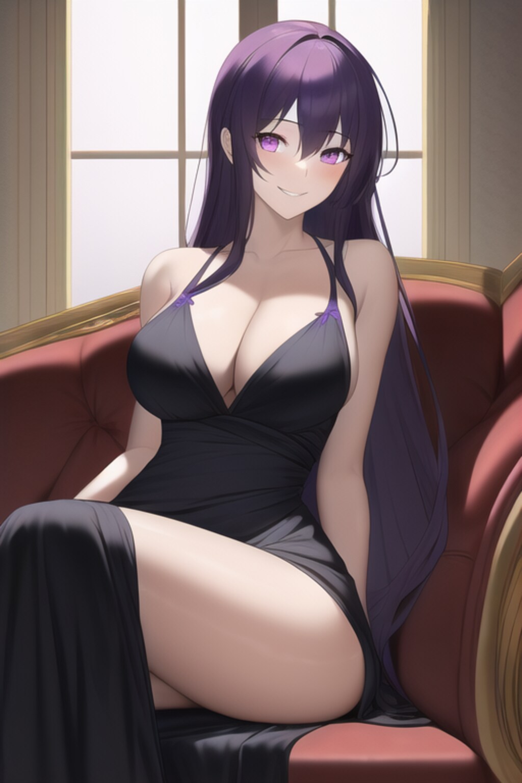 綺麗な紫髪の女の子 ブラックドレス