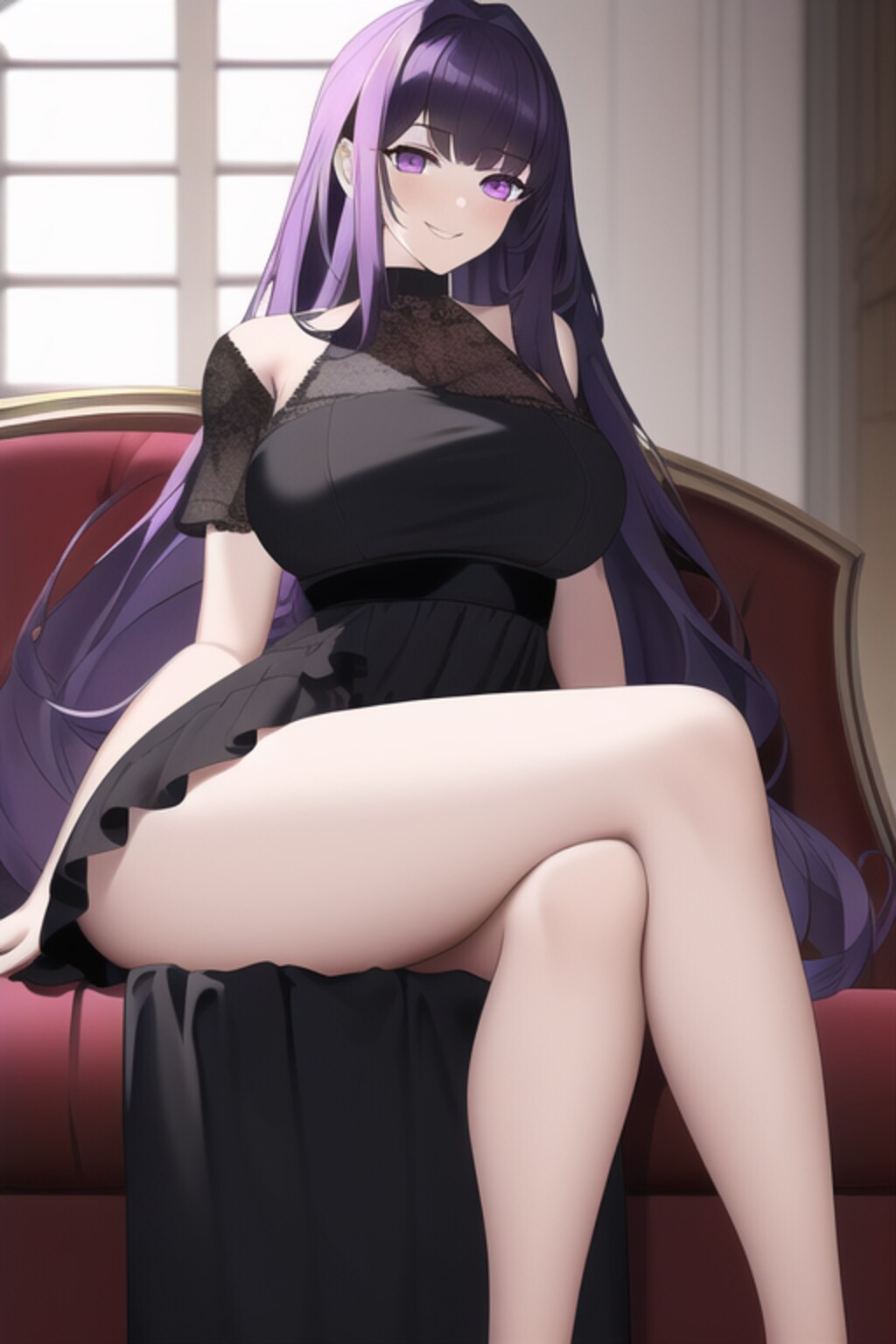 綺麗な紫髪の女の子 ブラックドレス