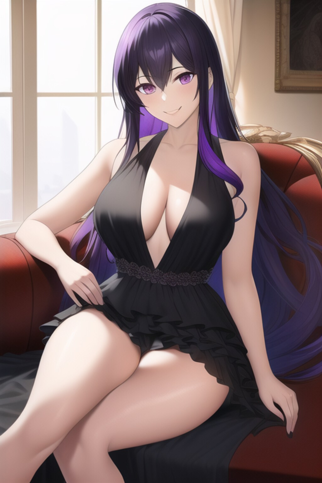 綺麗な紫髪の女の子 ブラックドレス