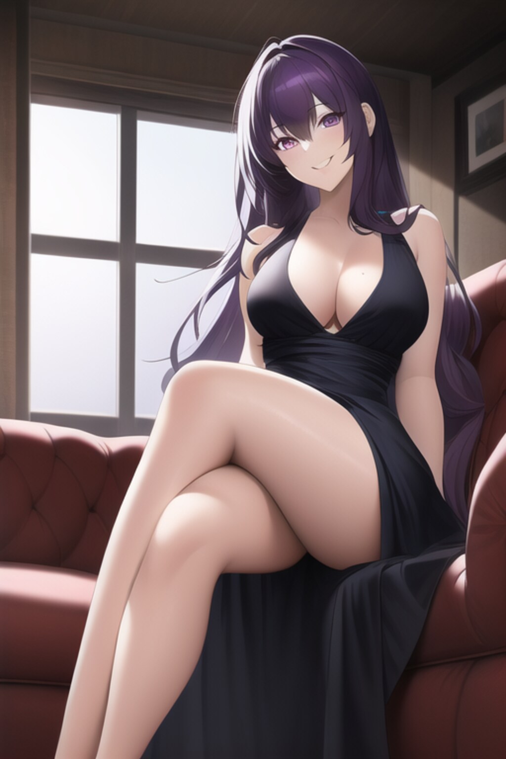 綺麗な紫髪の女の子 ブラックドレス