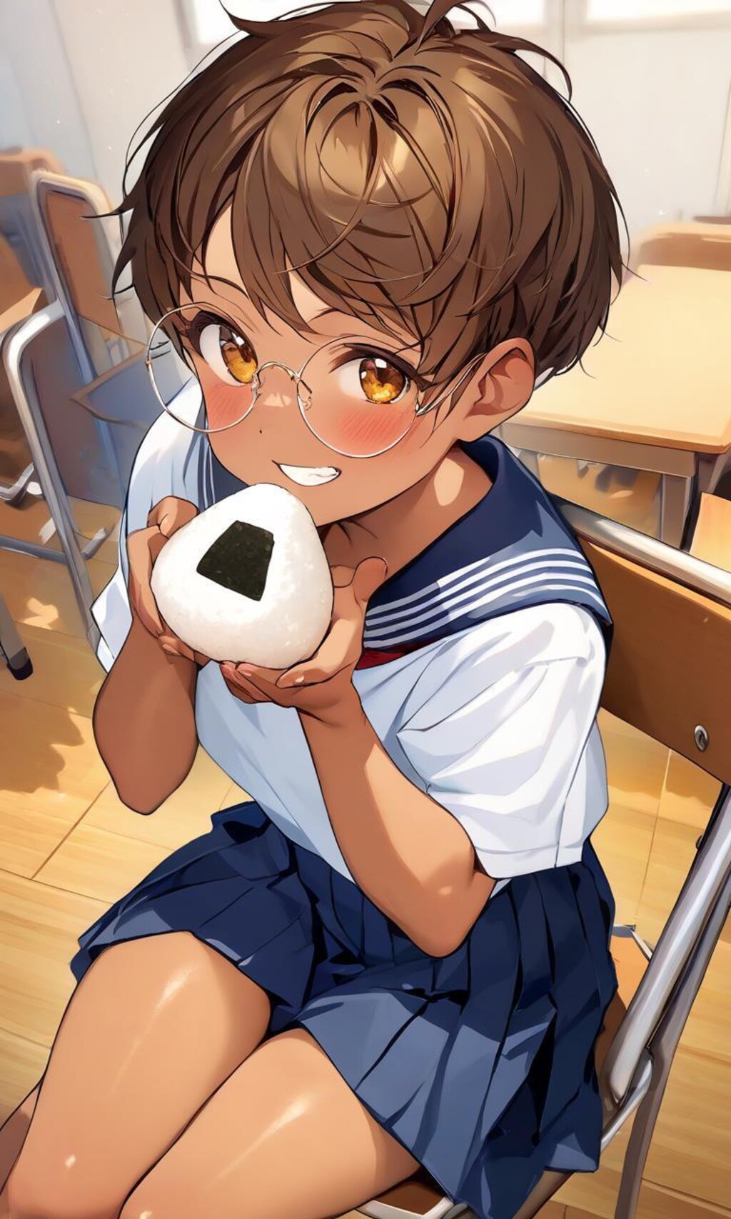 早弁する眼鏡っ娘