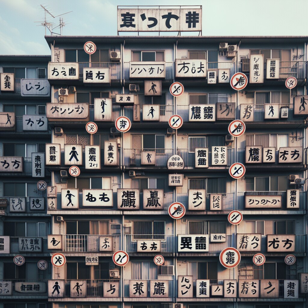 張り紙だらけのマンション