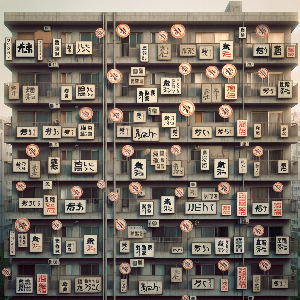 張り紙だらけのマンション