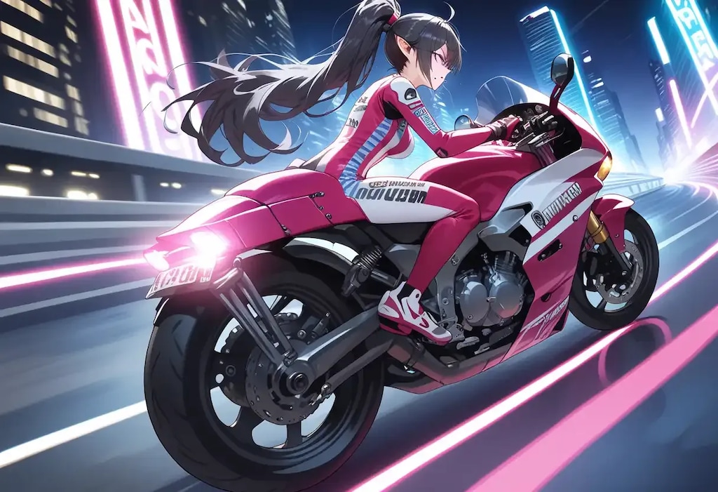 *1 深夜の道路でバイクを駆る美少女