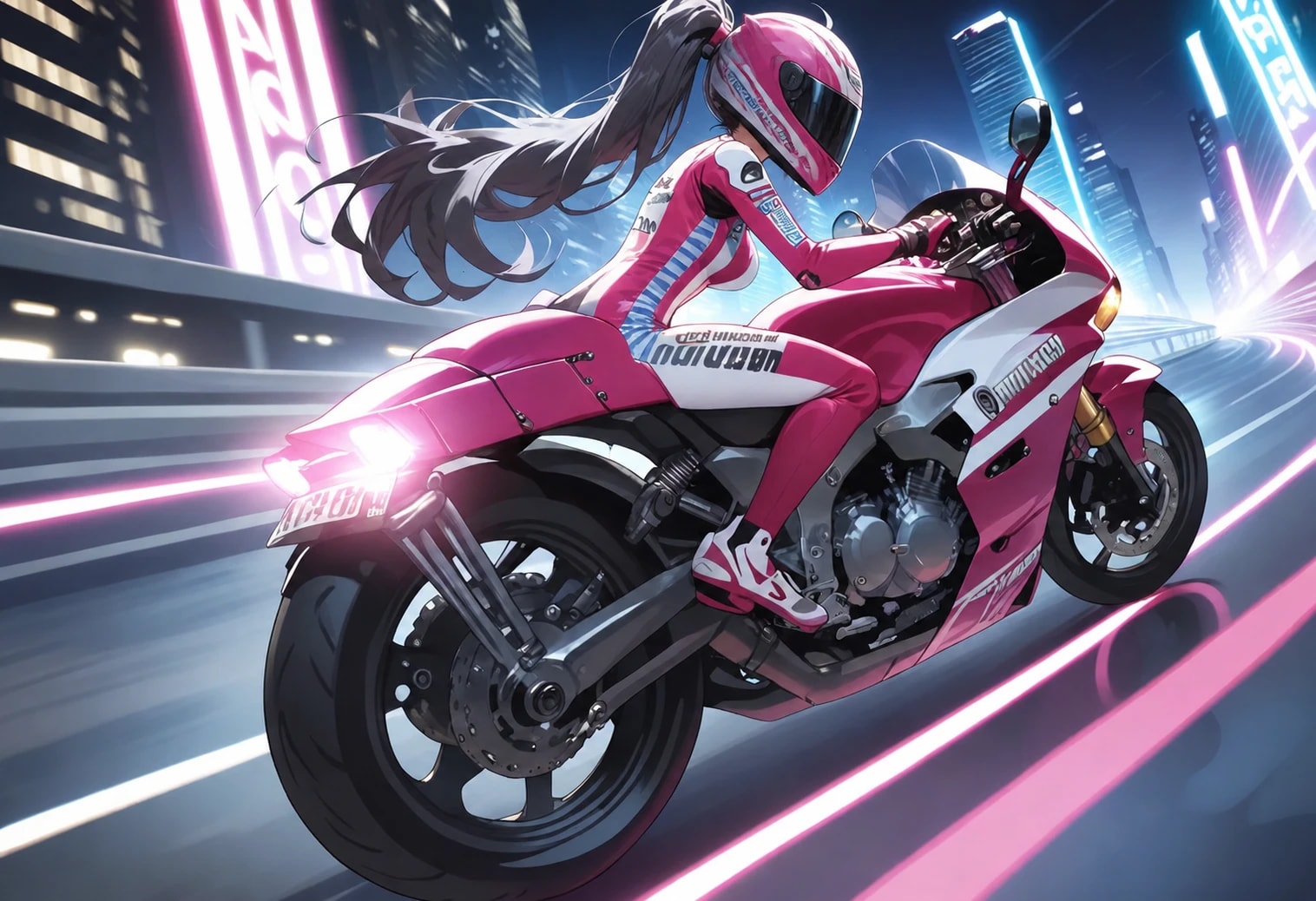 *1 深夜の道路でバイクを駆る美少女 | の人気AIイラスト・グラビア