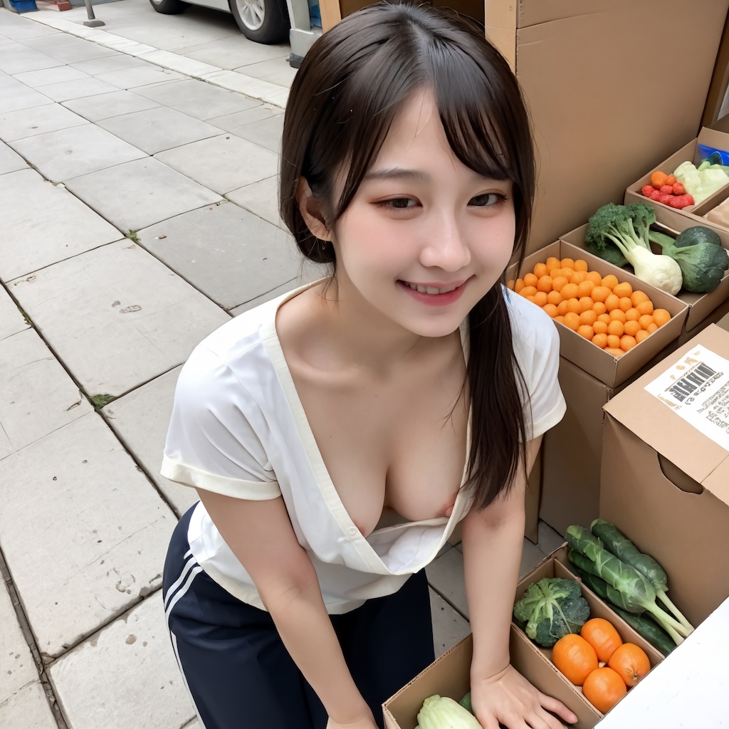 八百屋で働く娘さん