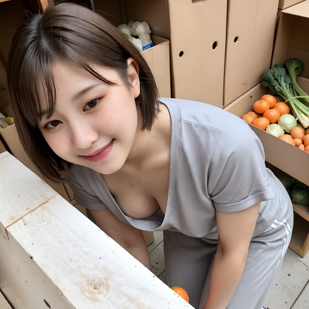 八百屋で働く娘さん