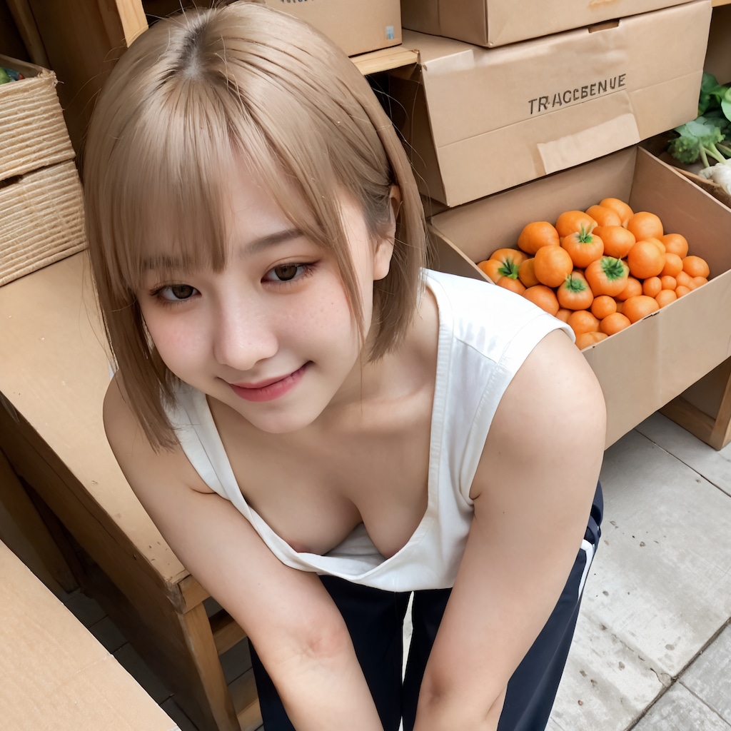 八百屋で働く娘さん