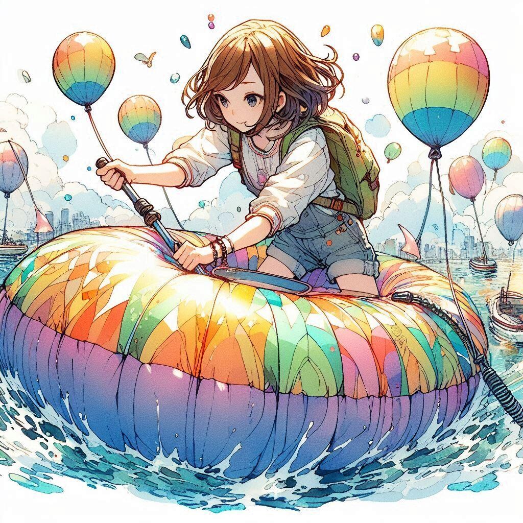 浮き輪膨らます女の子