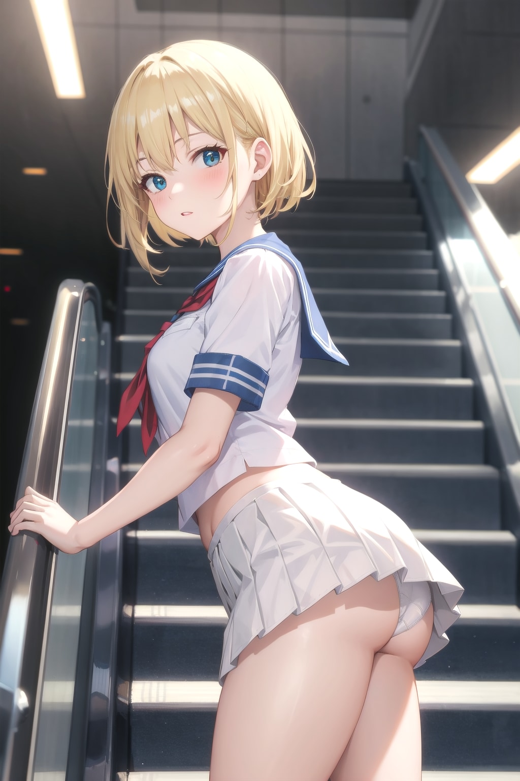 駅のエスカレーターや階段で下からパンツが見えてる女子高生やOLの女の子！