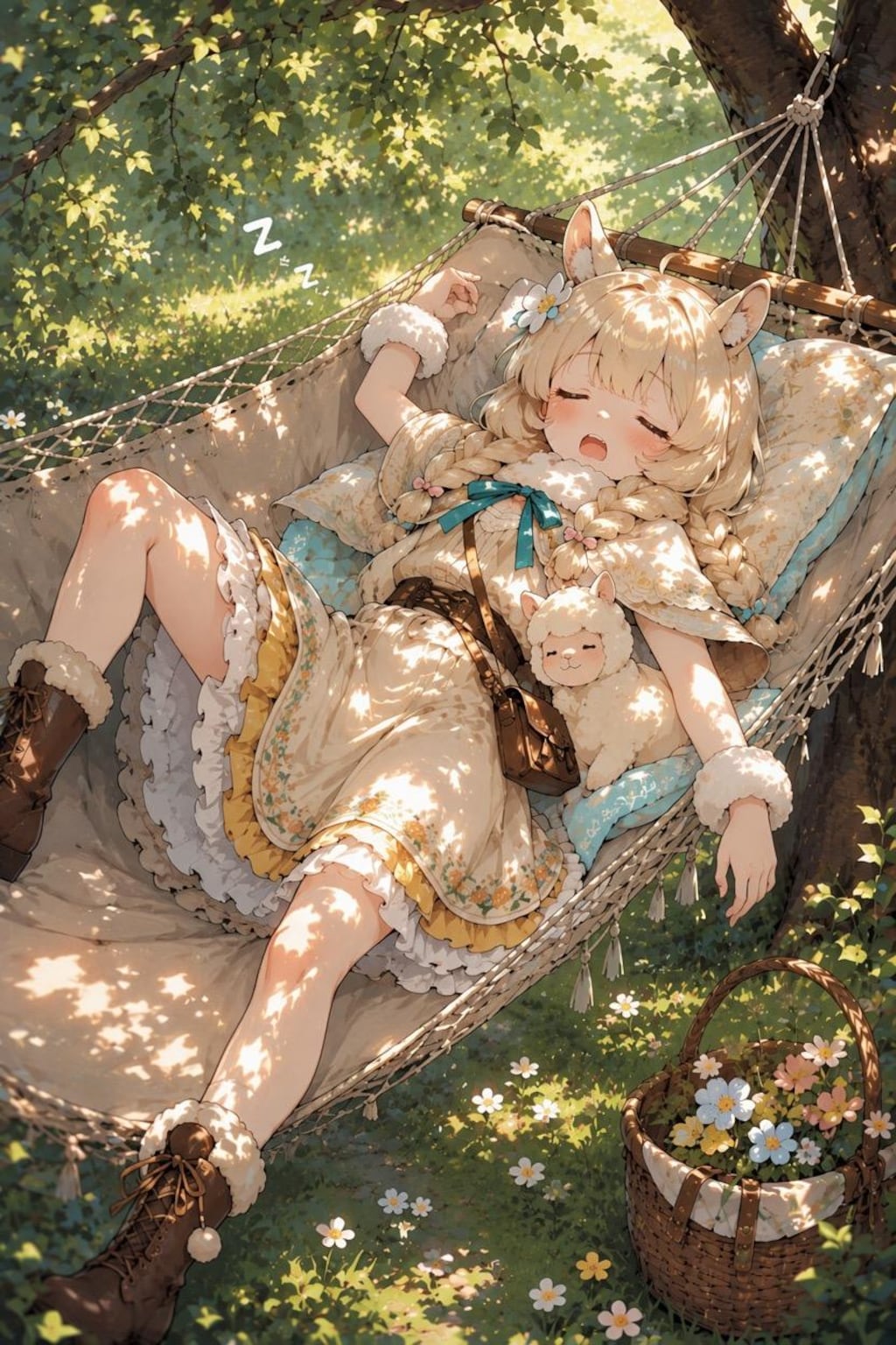 ハンモックで眠るアルパカちゃん