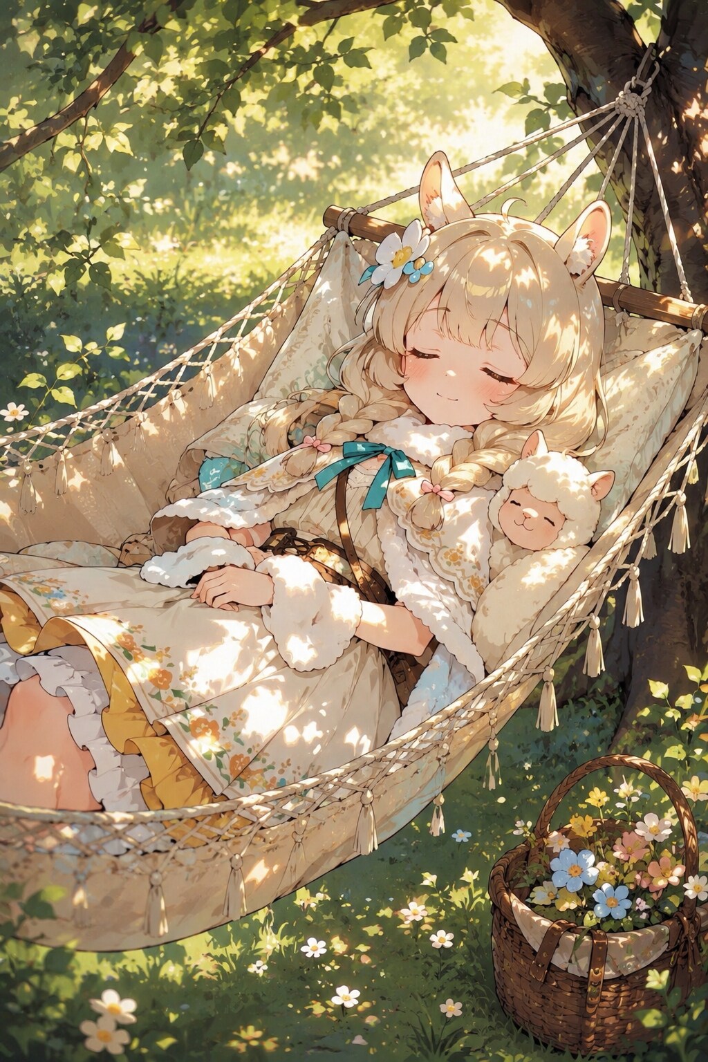 ハンモックで眠るアルパカちゃん | の人気AIイラスト・グラビア