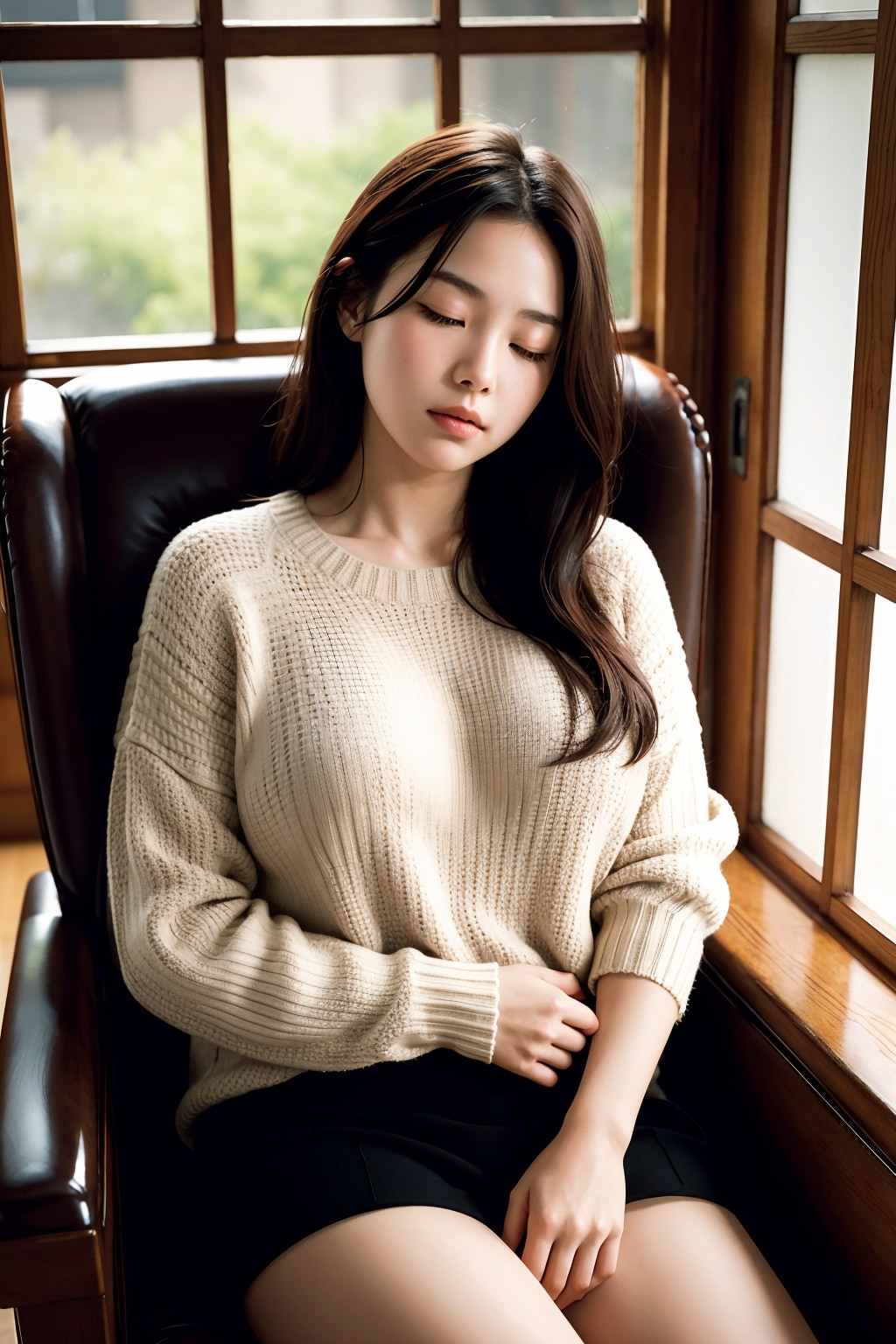 窓辺で眠る女の子