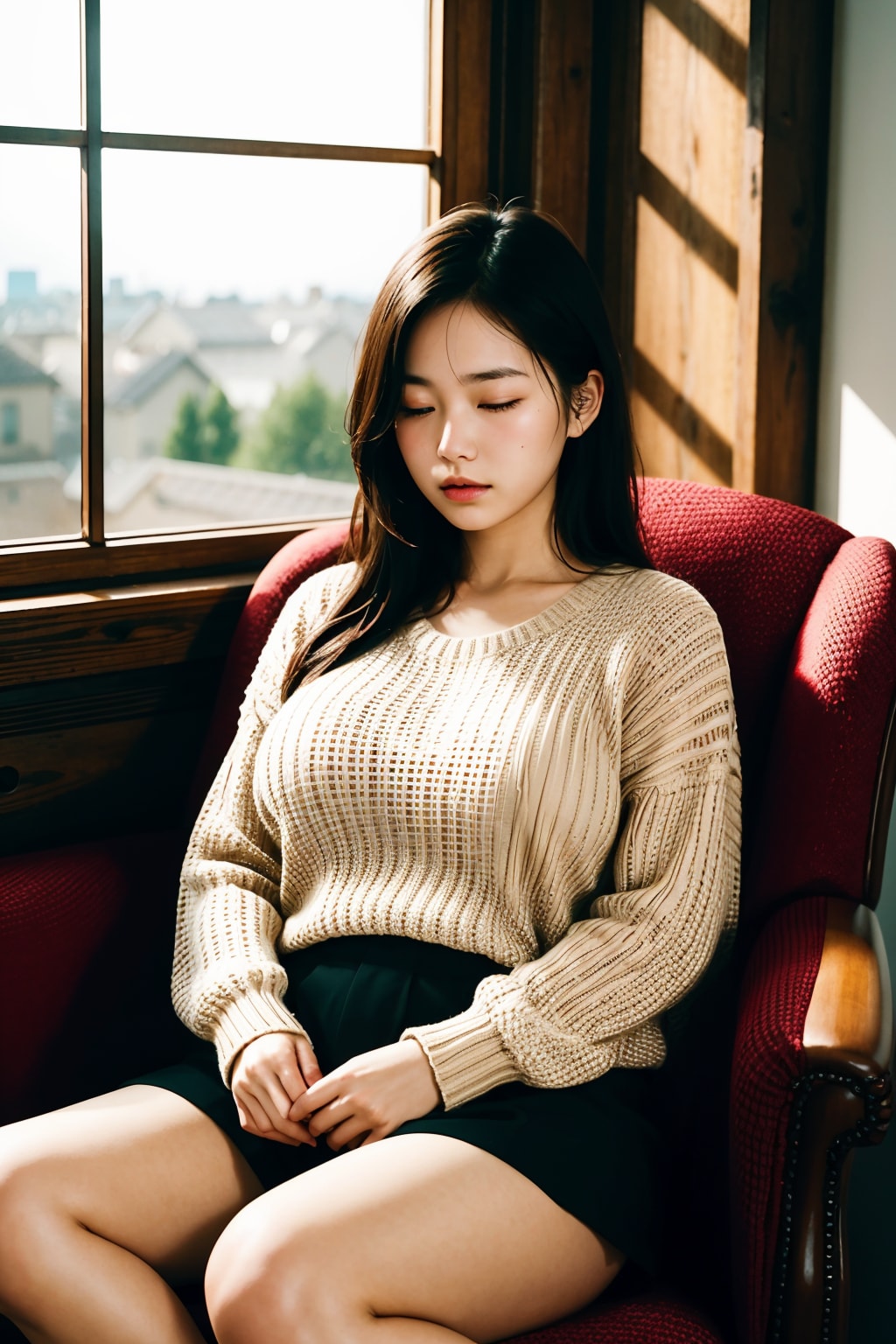 窓辺で眠る女の子