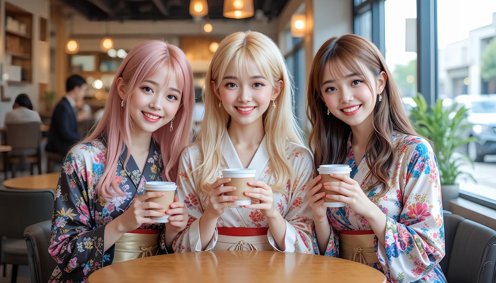 初詣帰りのカフェの君