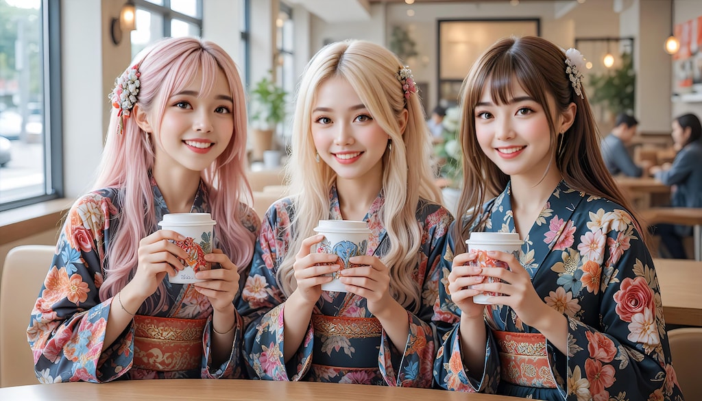 初詣帰りのカフェの君