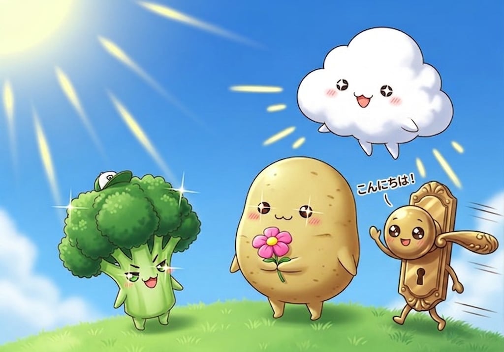 雲とジャガイモとブロッコリーとドアノブ