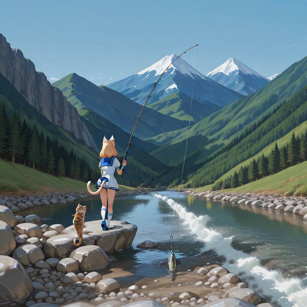 猫耳女子の魚釣り | の人気AIイラスト・グラビア