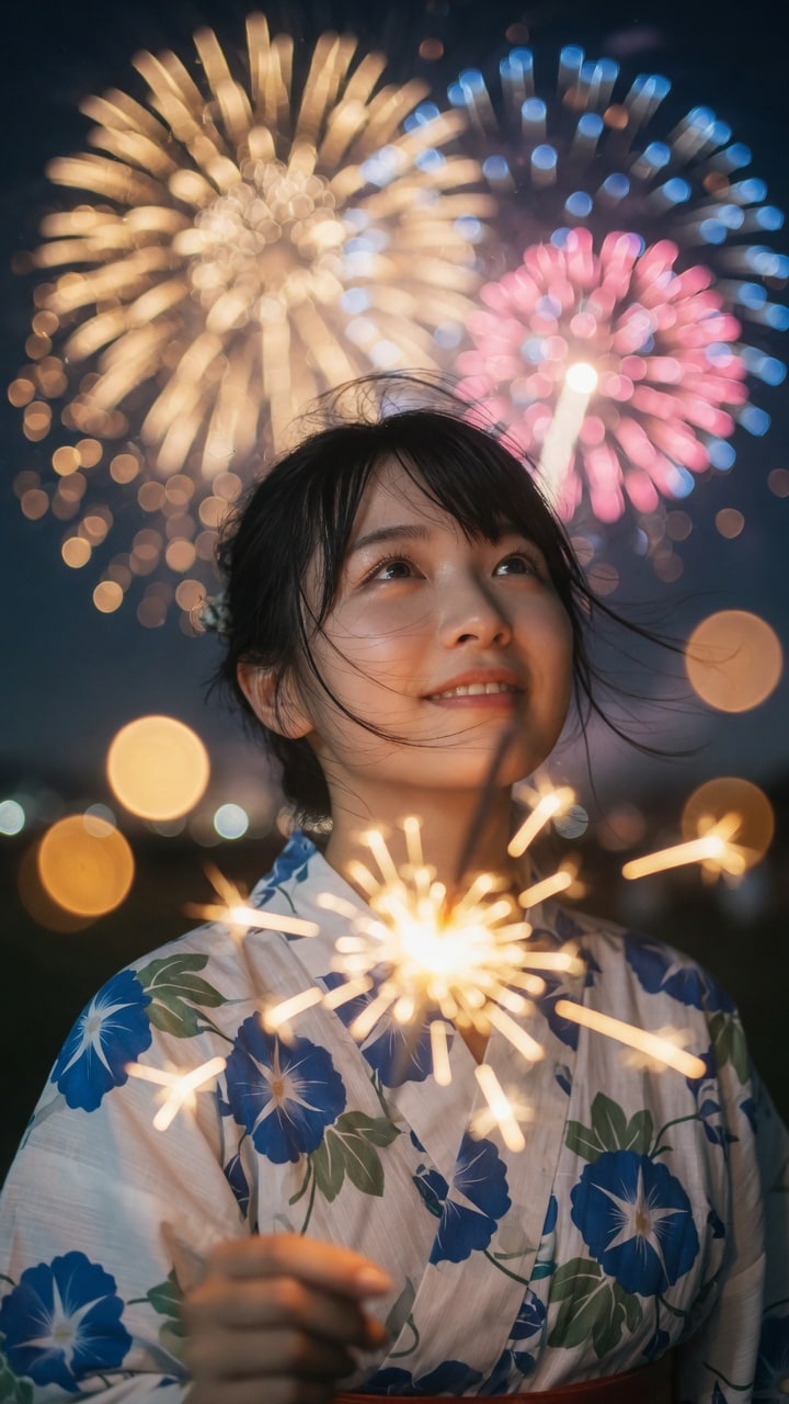 浴衣と花火