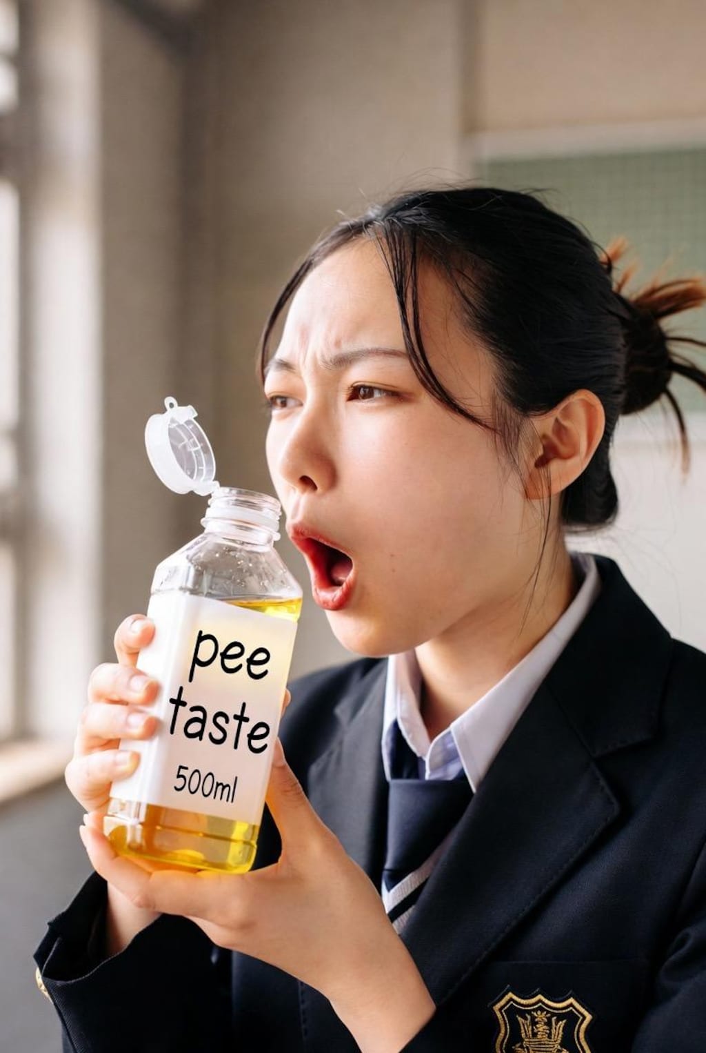 罰ゲームでおしっこジュースを飲むJK