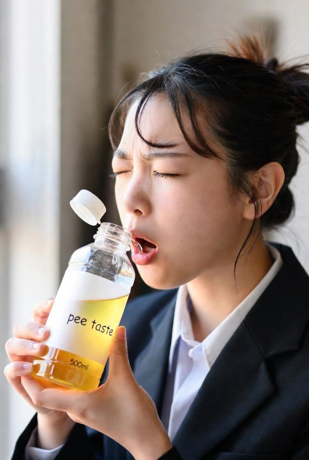 罰ゲームでおしっこジュースを飲むJK