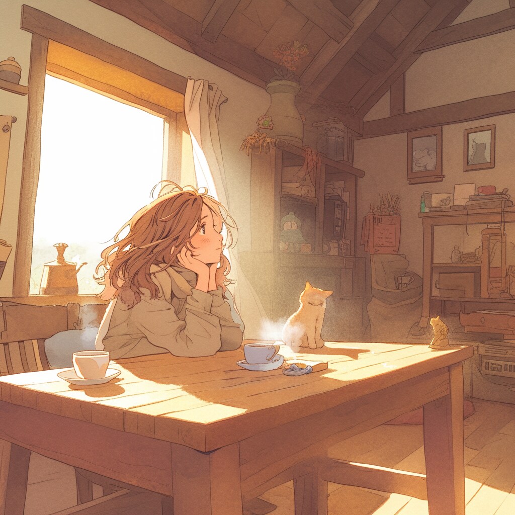 コーヒーと猫と女の子 Coffee and cats and a girl