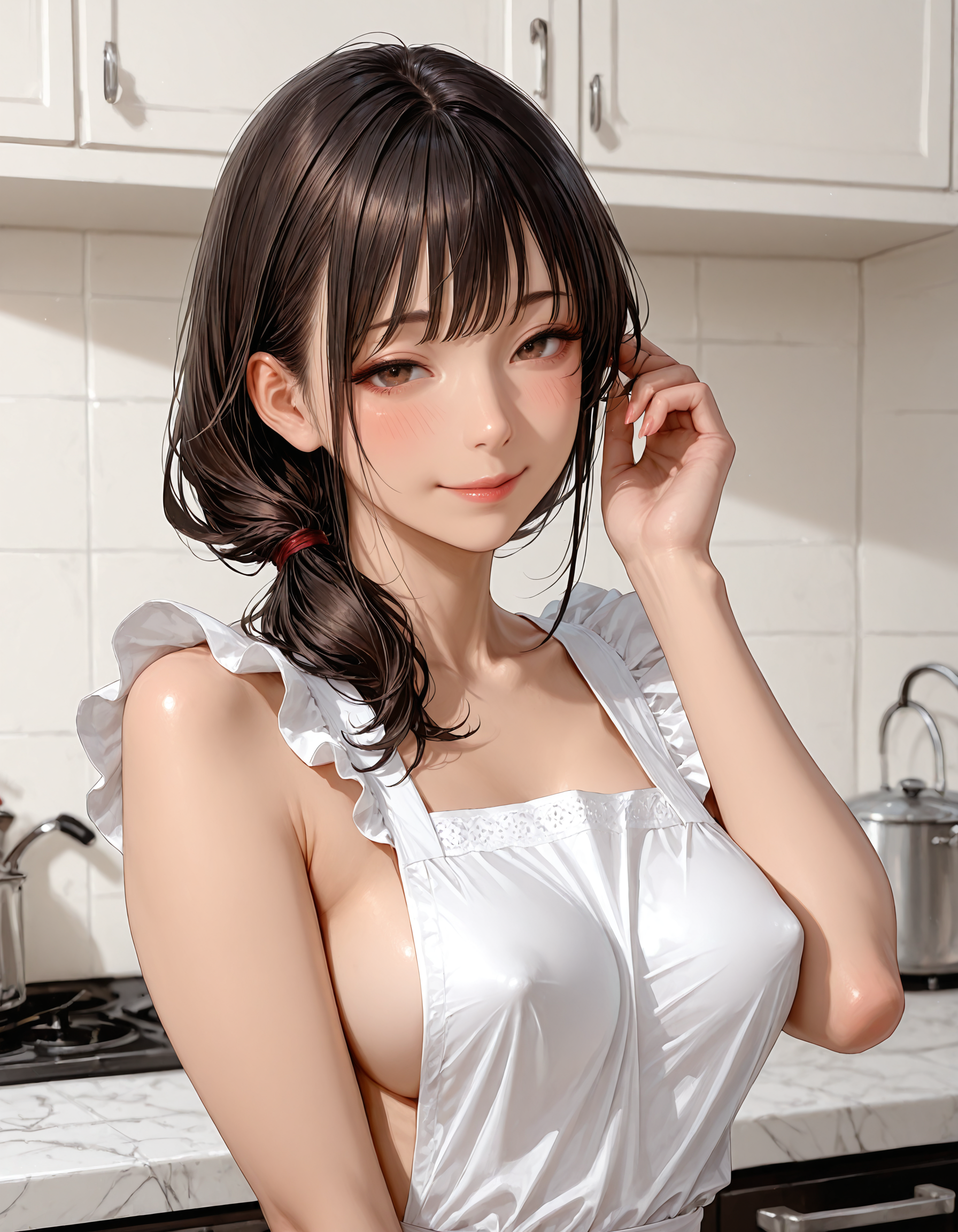 裸エプロンで誘惑する人妻