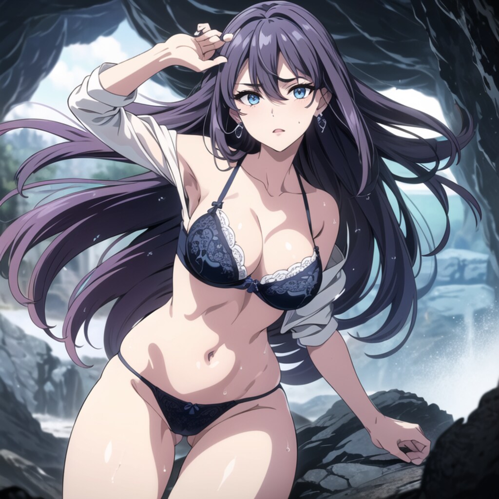 セクシーな下着美女が洞窟の中で…