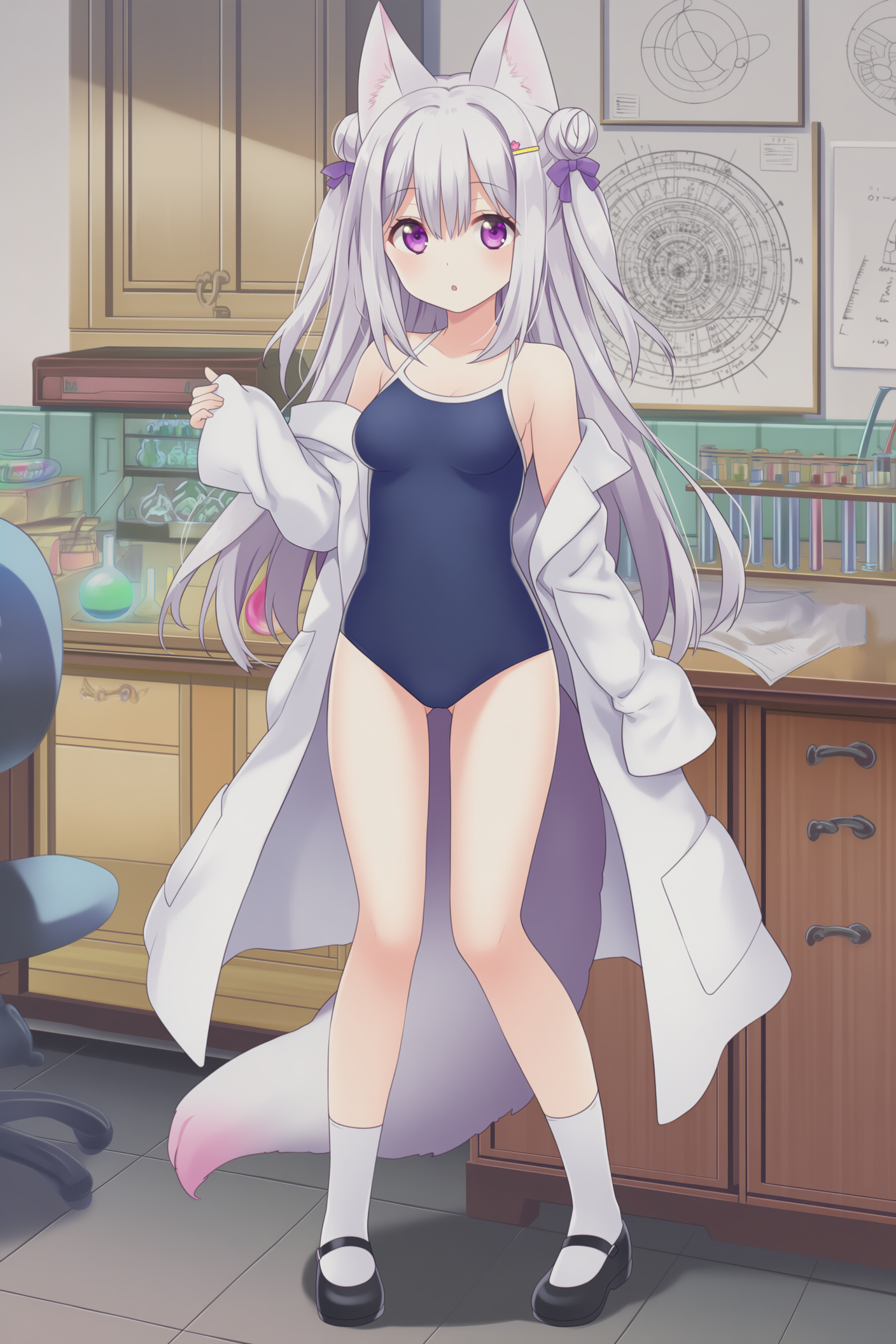 スク水白衣なケモミミさん