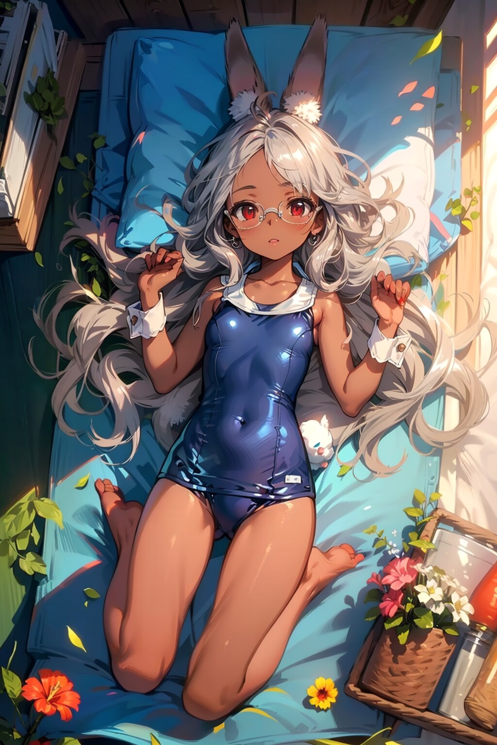 スク水のうさみみ眼鏡っ娘