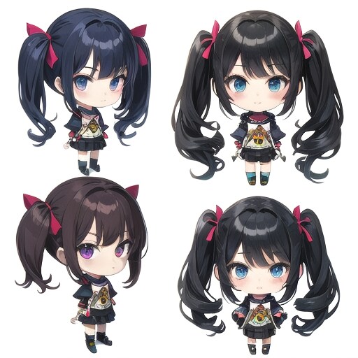 4人黒髪ツインテちゃん | の人気AIイラスト・グラビア