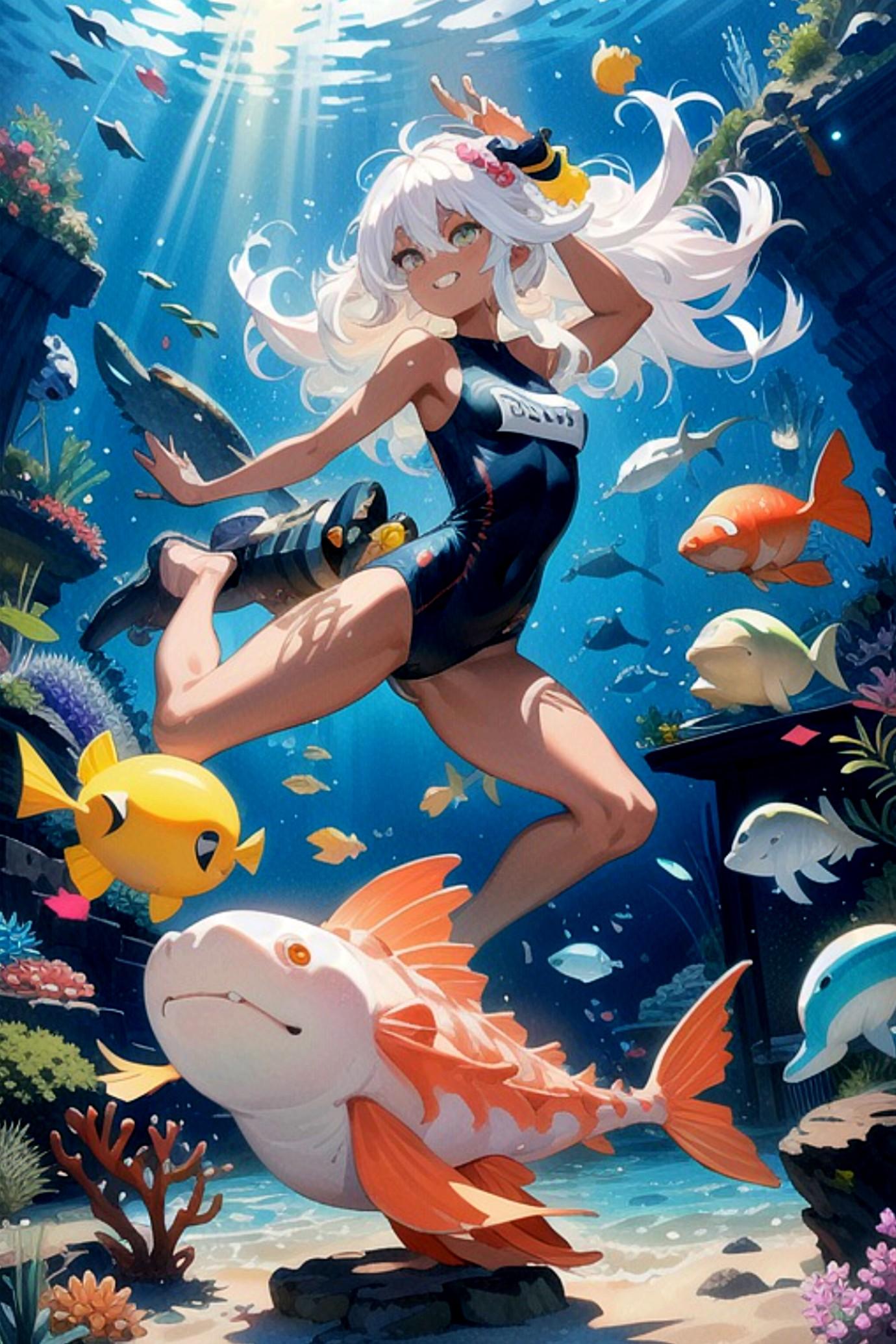 水中の白髪ちゃん