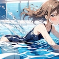 室内プールで泳ぐ女学生 2枚目