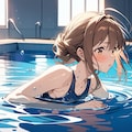 室内プールで泳ぐ女学生 4枚目